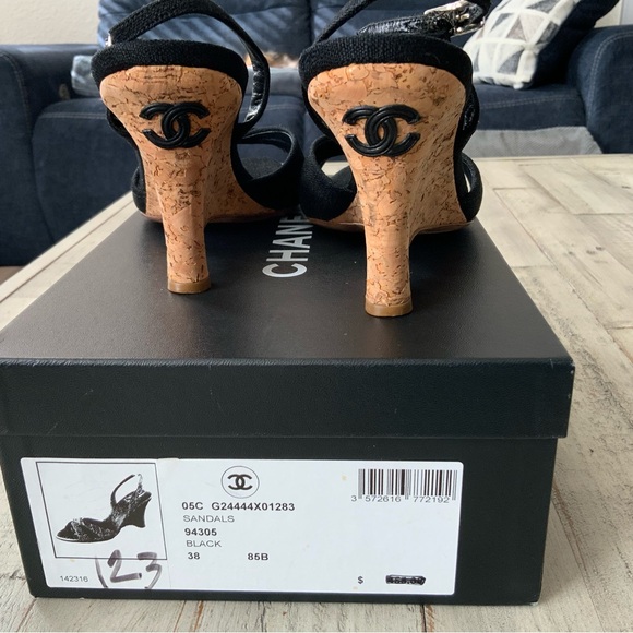 Beautiful black Chanel slingback wedge sandals - Picture 1 of 5